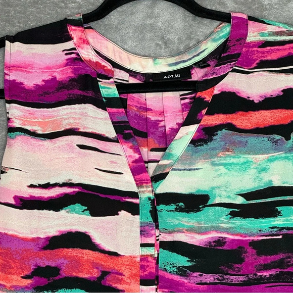 Apt 9 1X Shirt Top Purple Green Striped Button Up Sleeveless V Neck High Low - Picture 4 of 8